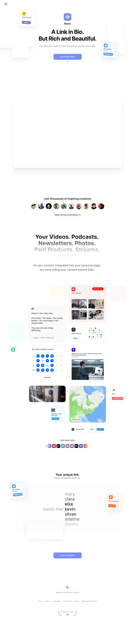 Bento landing page recreation preview