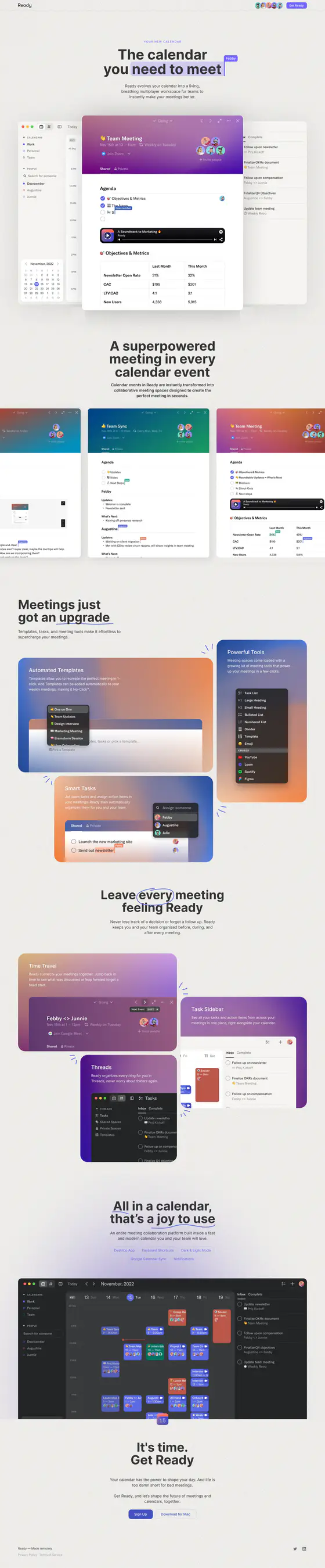 Ready landing page recreation preview