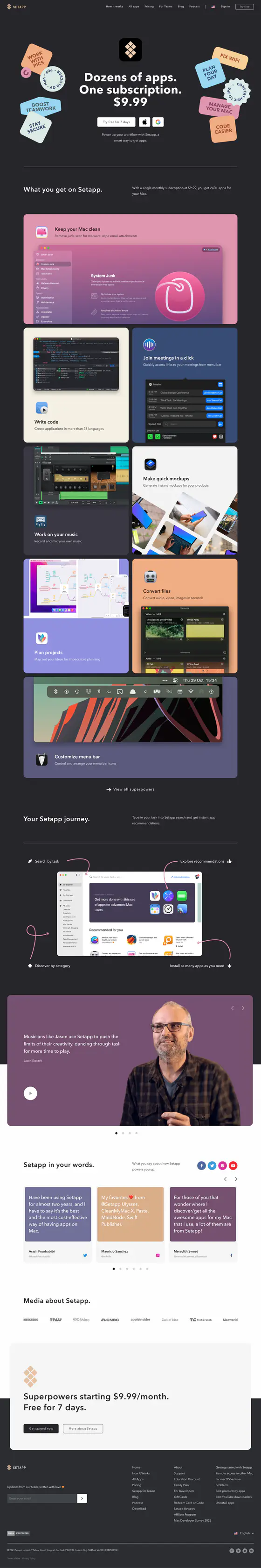 Setapp landing page recreation preview