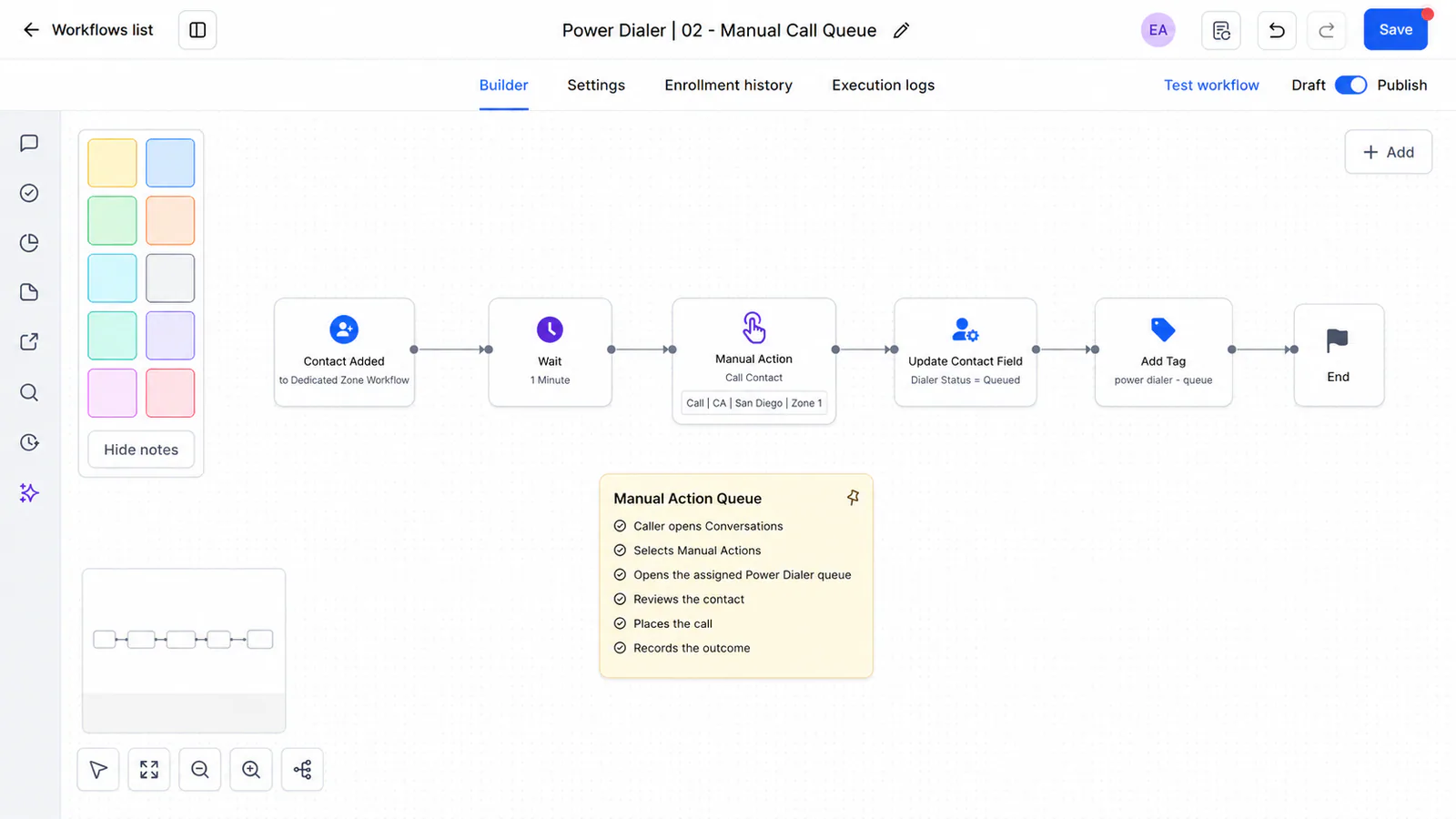 Power Dialer workflow: Manual Call Queue